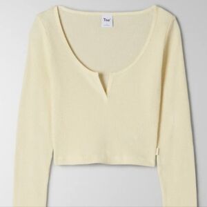 ARITZIA Tna Waffle Scoop Neck Long Sleeve Butter yellow large F037